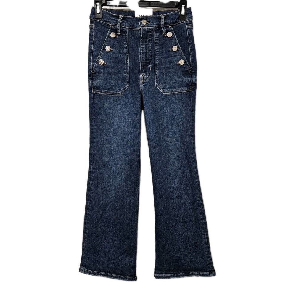 Boden Jeans Women W28 L28 Blue Sailor High Rise Flare Button Patch‎ Pocket R0437